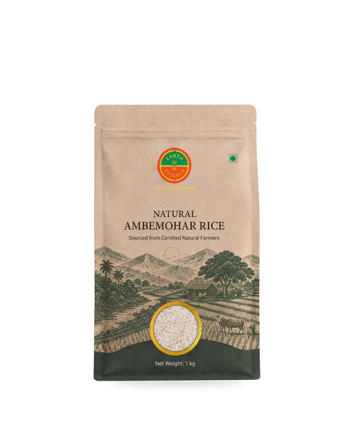 Natural Ambemohar Rice 1 kg pack on a white background