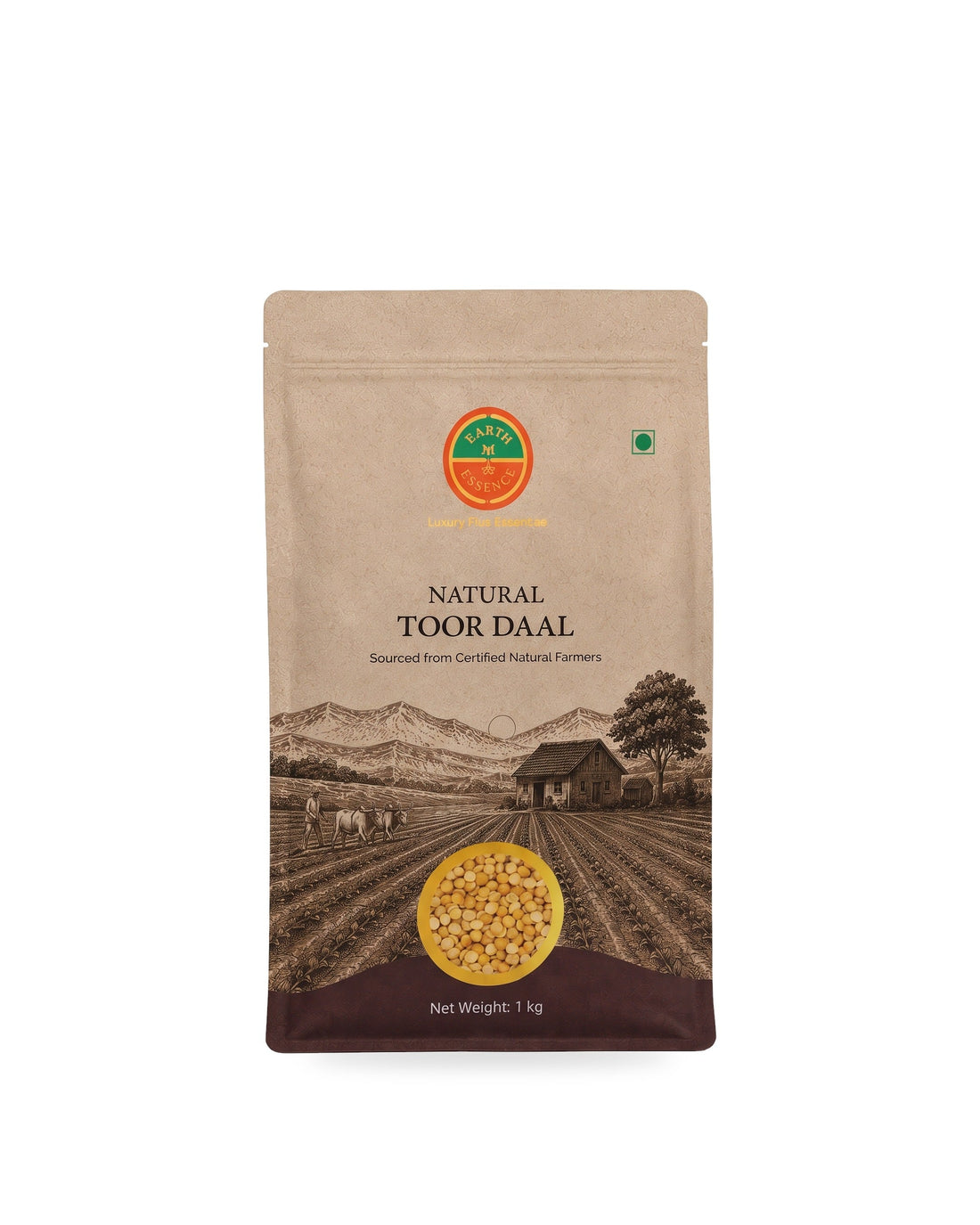 Natural Toor Dal 1 kg pack on a white background