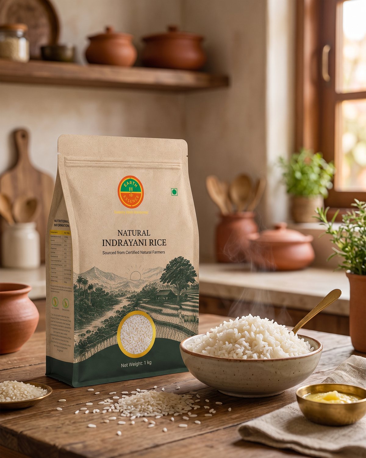 Natural Indrayani Rice in a home kitchen