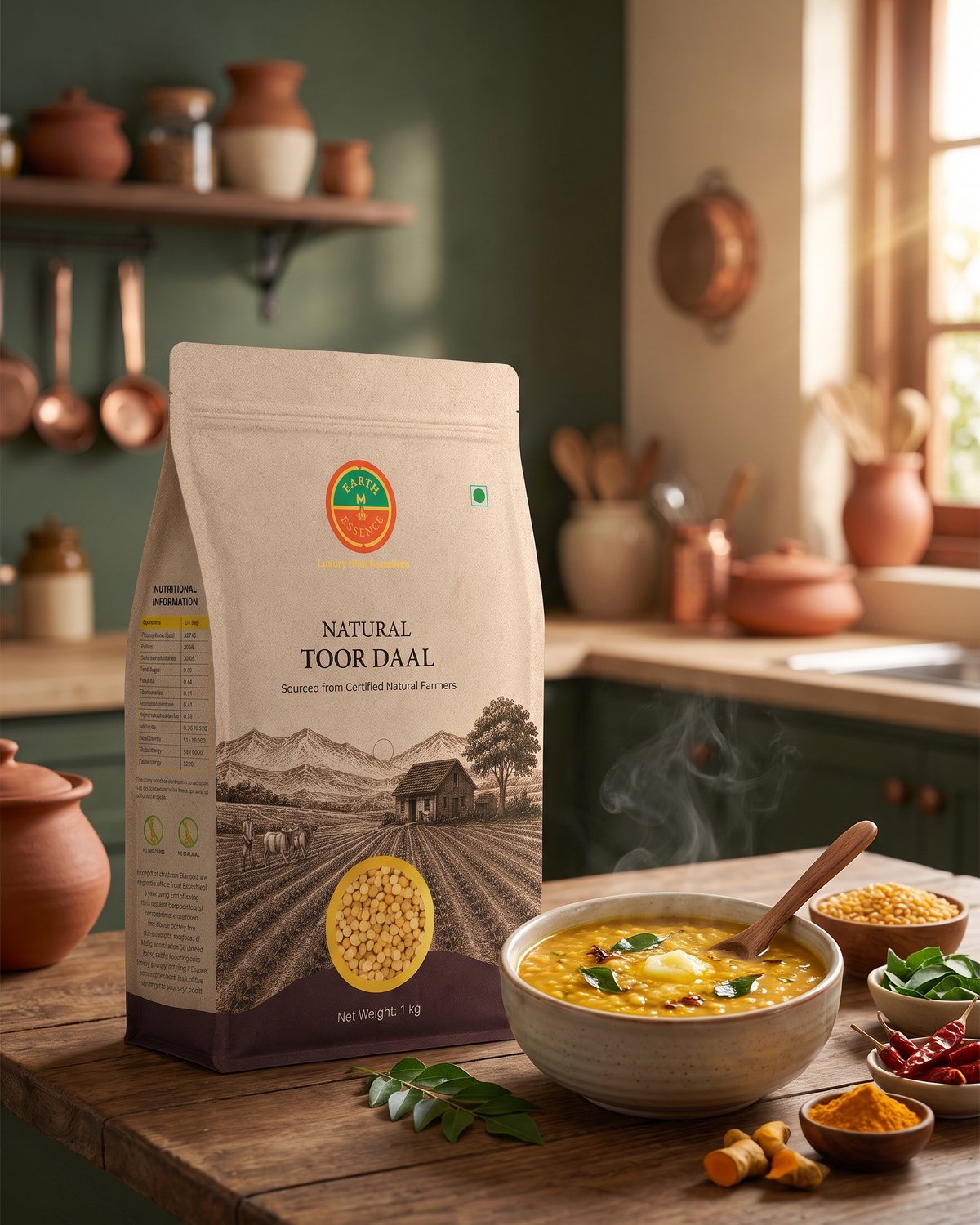 Natural Toor Dal (Arhar) in a home kitchen